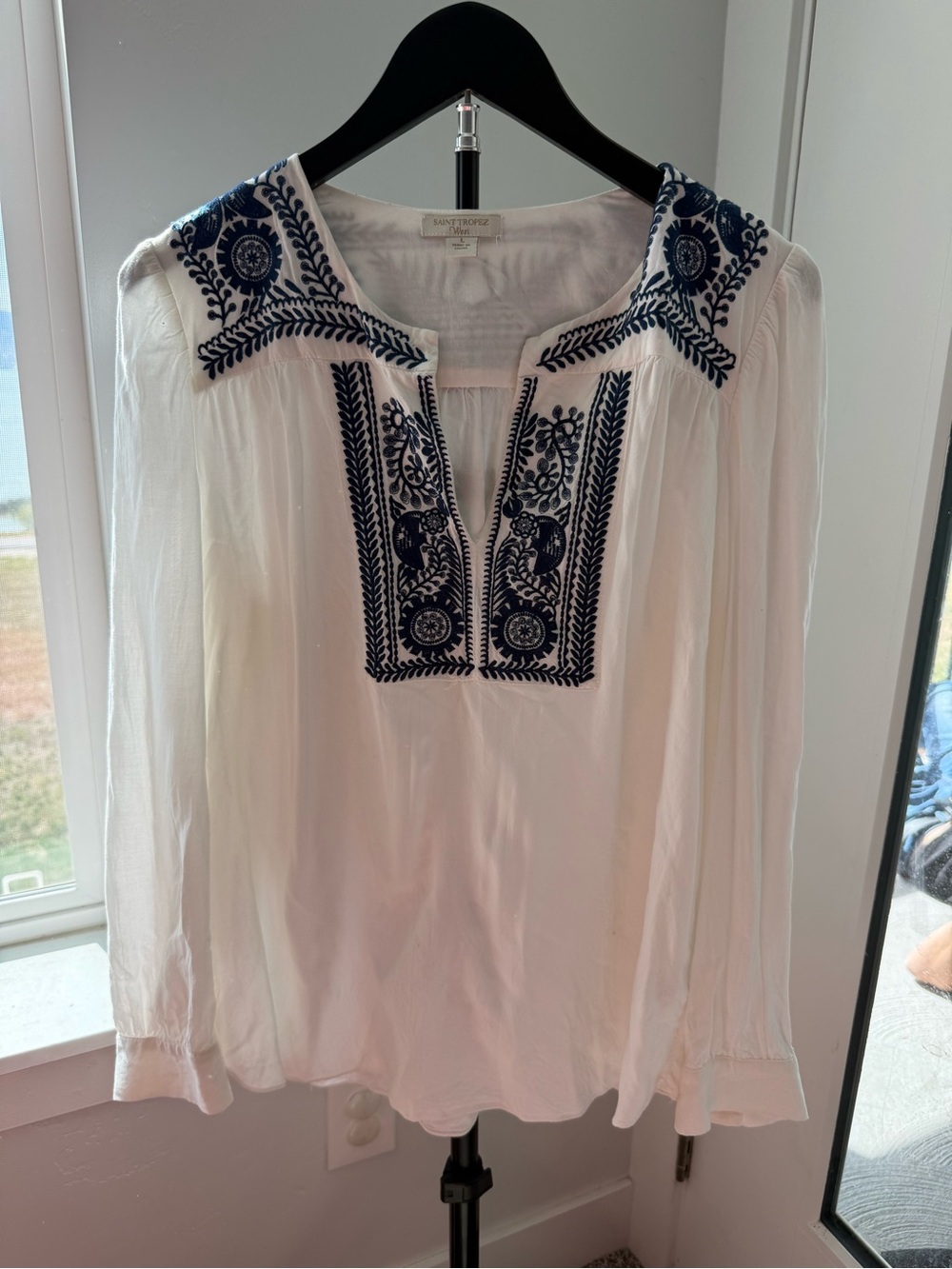 Saint Tropez West White Tunic with Navy Embroidery